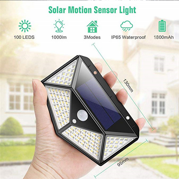 Solar Lights Outdoor Pack, 100LED Modes 270° Lighting Angle Motion Sensor Security Lights, IP65 Waterproof Wall Lights Solar Powered, Bright for - 4